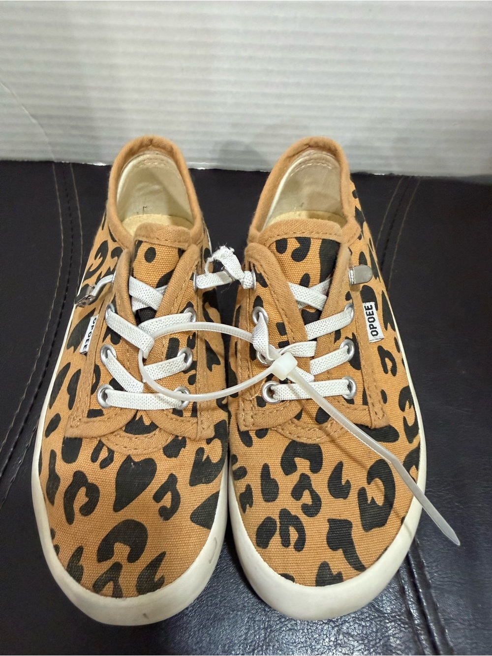 Kids Leopard Print Lace-Up Sneakers - Tan/Black